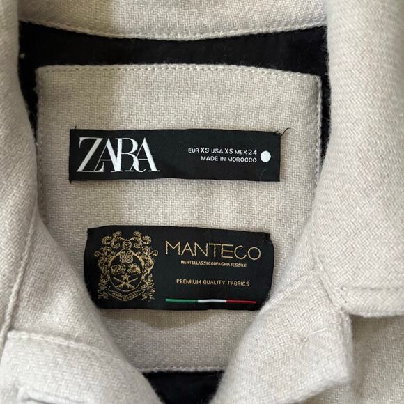 Zara Oversized Manteco Wool Blend Overshirt Shacket In Stone - Picture 5 of 9